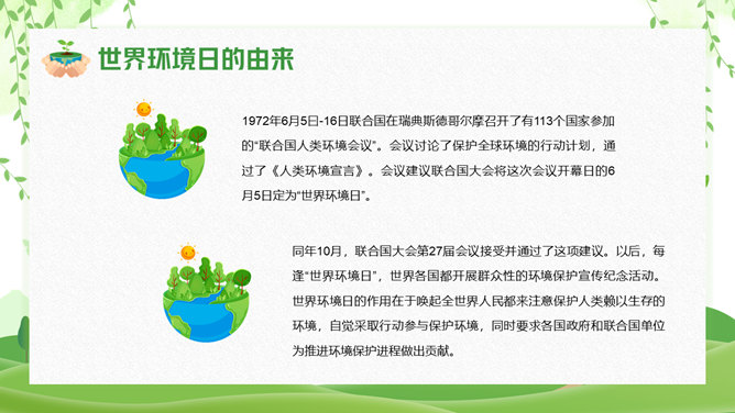 清新绿色世界环境日介绍PPT模板_第5页PPT效果图