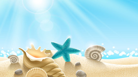 沙滩贝壳海星PPT背景图片